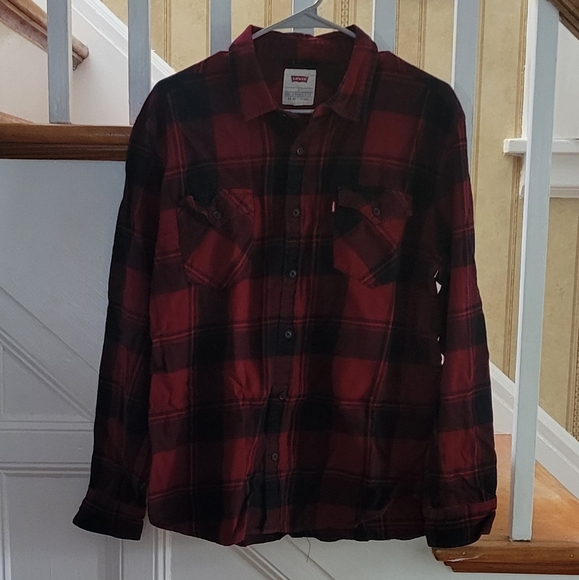 LEVI'S Sherpa Plaid Longsleeve Work Shirt Size Large - Picture 3 of 7